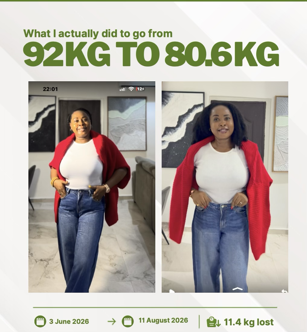 Didi's personal progress from 92kg to 80.6kg, between June and August 2026